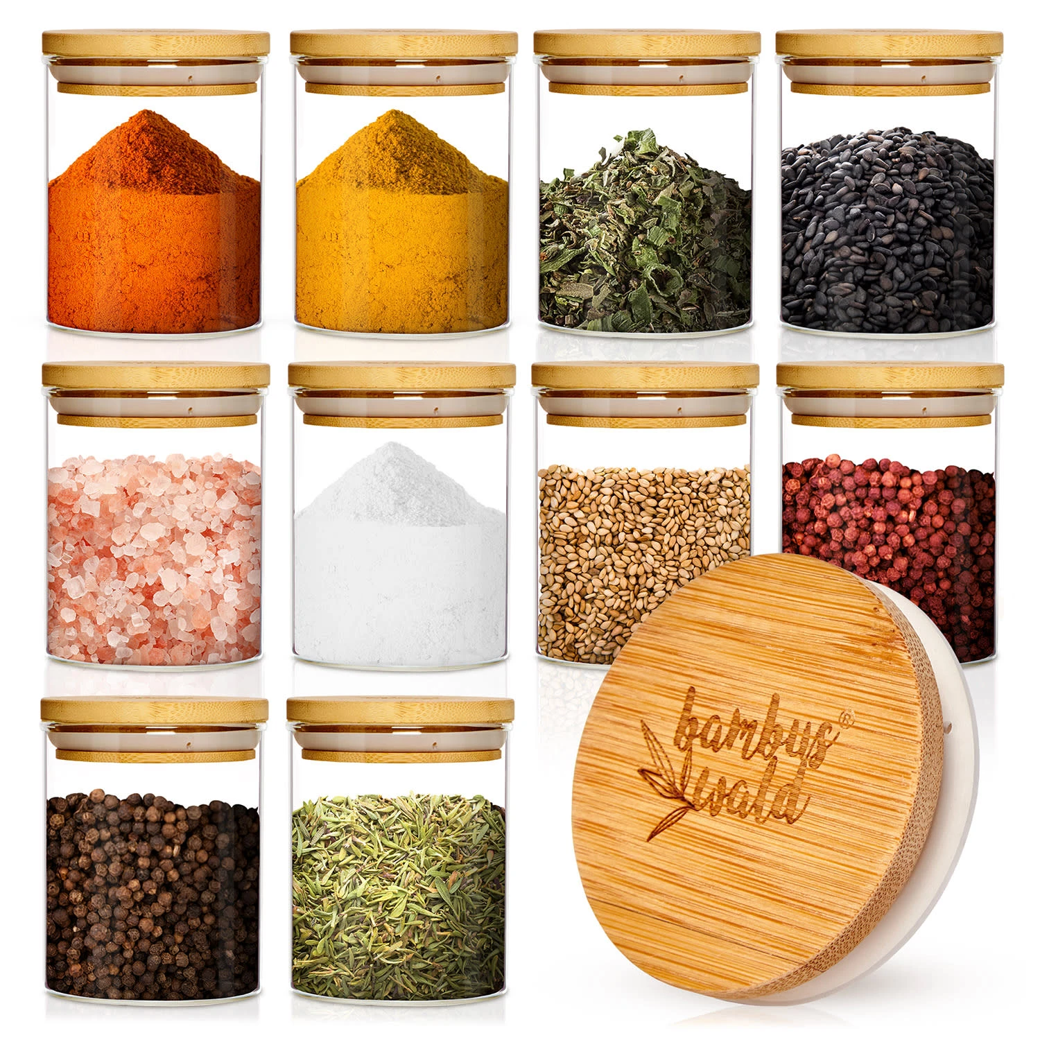 Runde Gläser Bambusdeckel 3 Runde Gläser Bambusdeckel