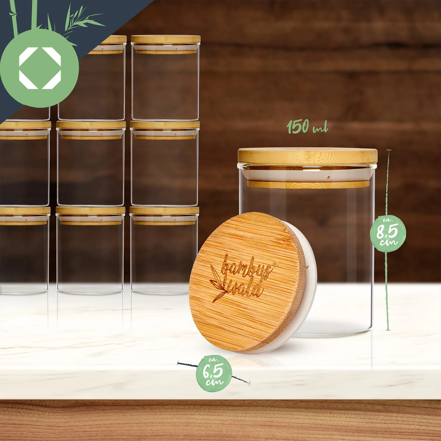 Runde Gläser Bambusdeckel 10 Runde Gläser Bambusdeckel – Bild 8