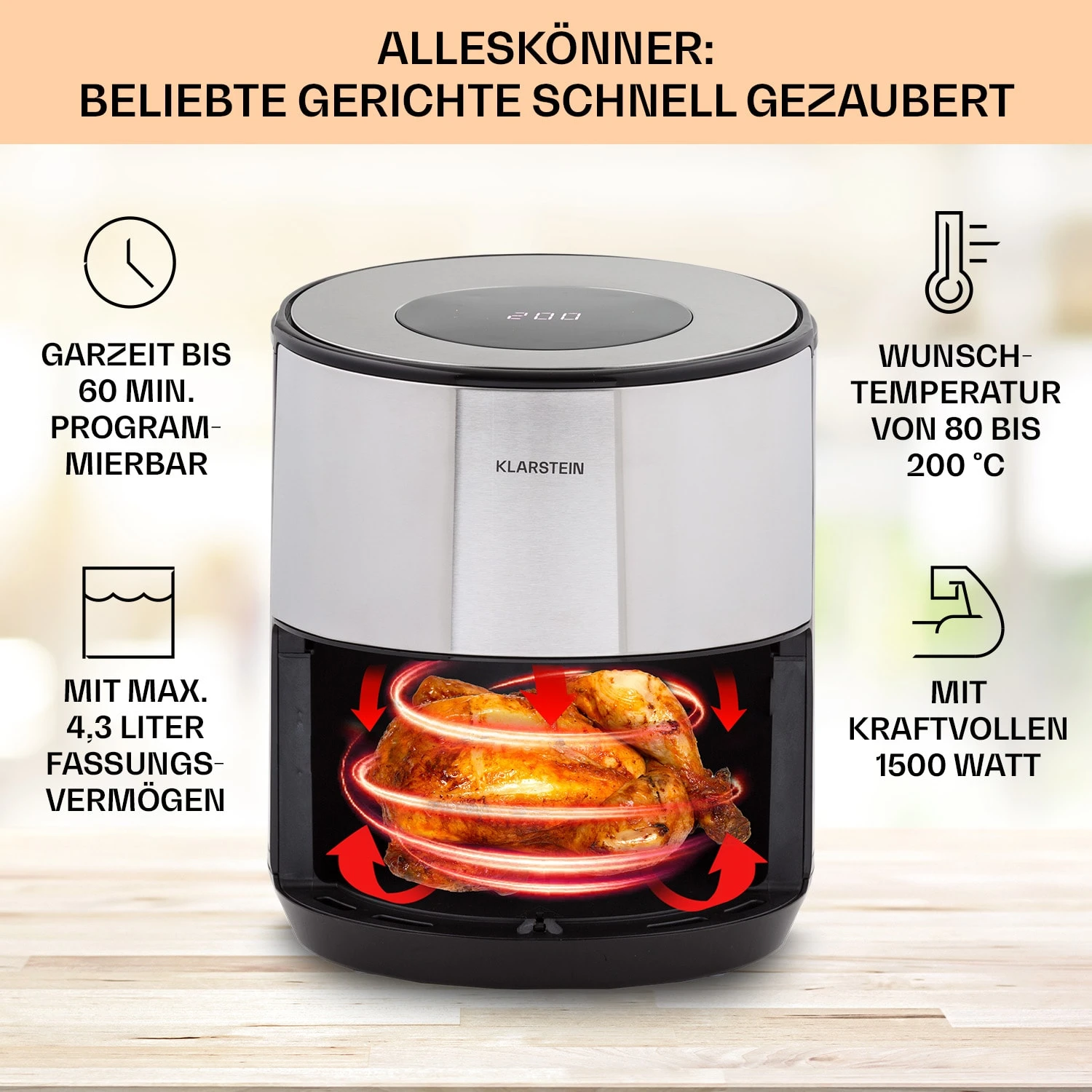 Klarstein Crisp-Pro 4,3L Air Fry 4 Klarstein Crisp-Pro 4,3L Air Fry – Bild 2