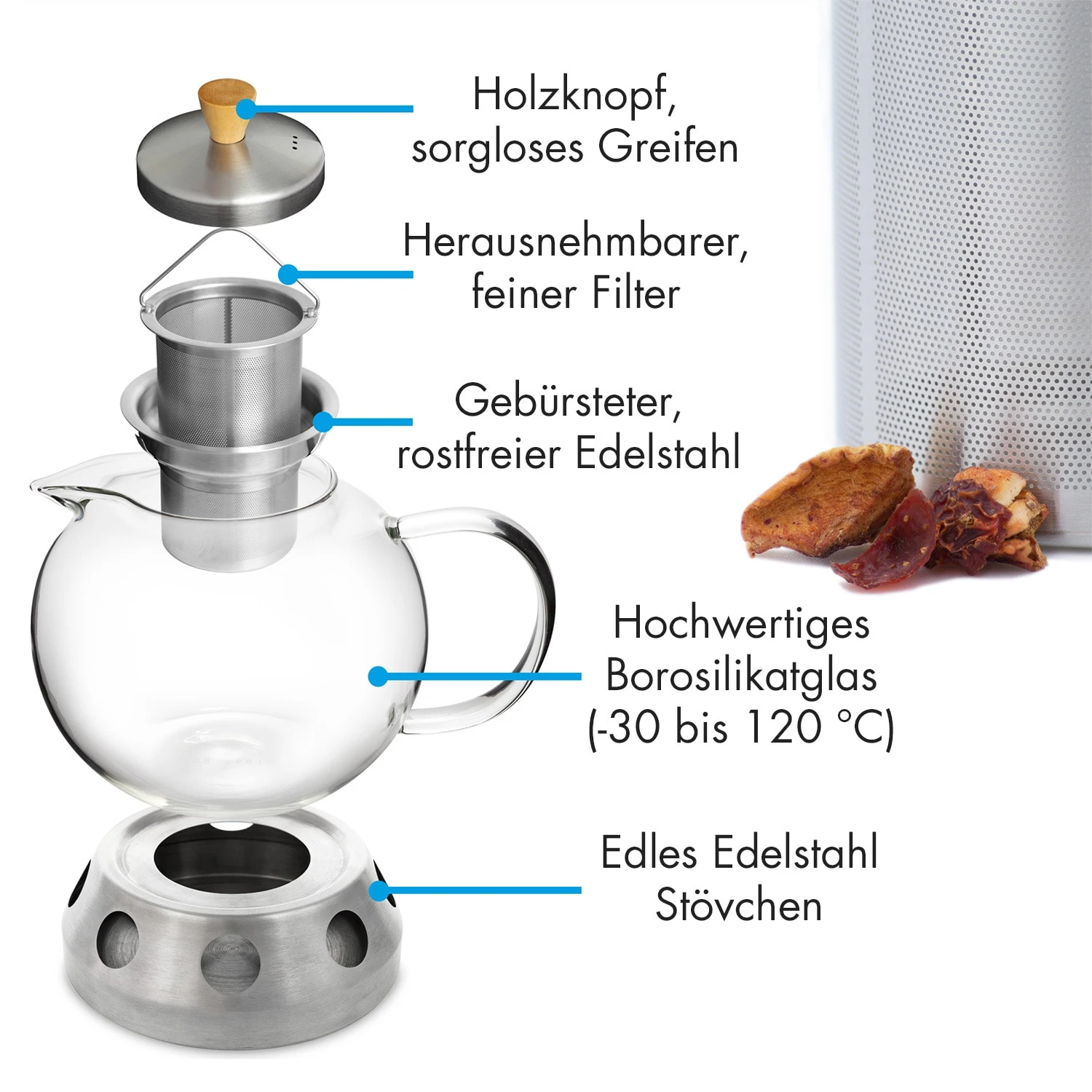Sencha Design-Teekanne Mit Hibiscus Edelstahl-Stövchen 6 Sencha Design-Teekanne Mit Hibiscus Edelstahl-Stövchen – Bild 4