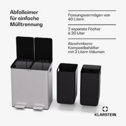 [Wiederverpackt] EcoVista Mülleimer Mit Kompostbehälter Abfalleimer 40 Liter -Haushaltsgerätegeschäft 10046168 de 0003 usp 1